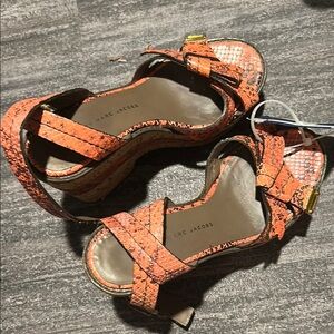 Marc Jacobs Pink snake skin embossed Sandals with Textured Straps